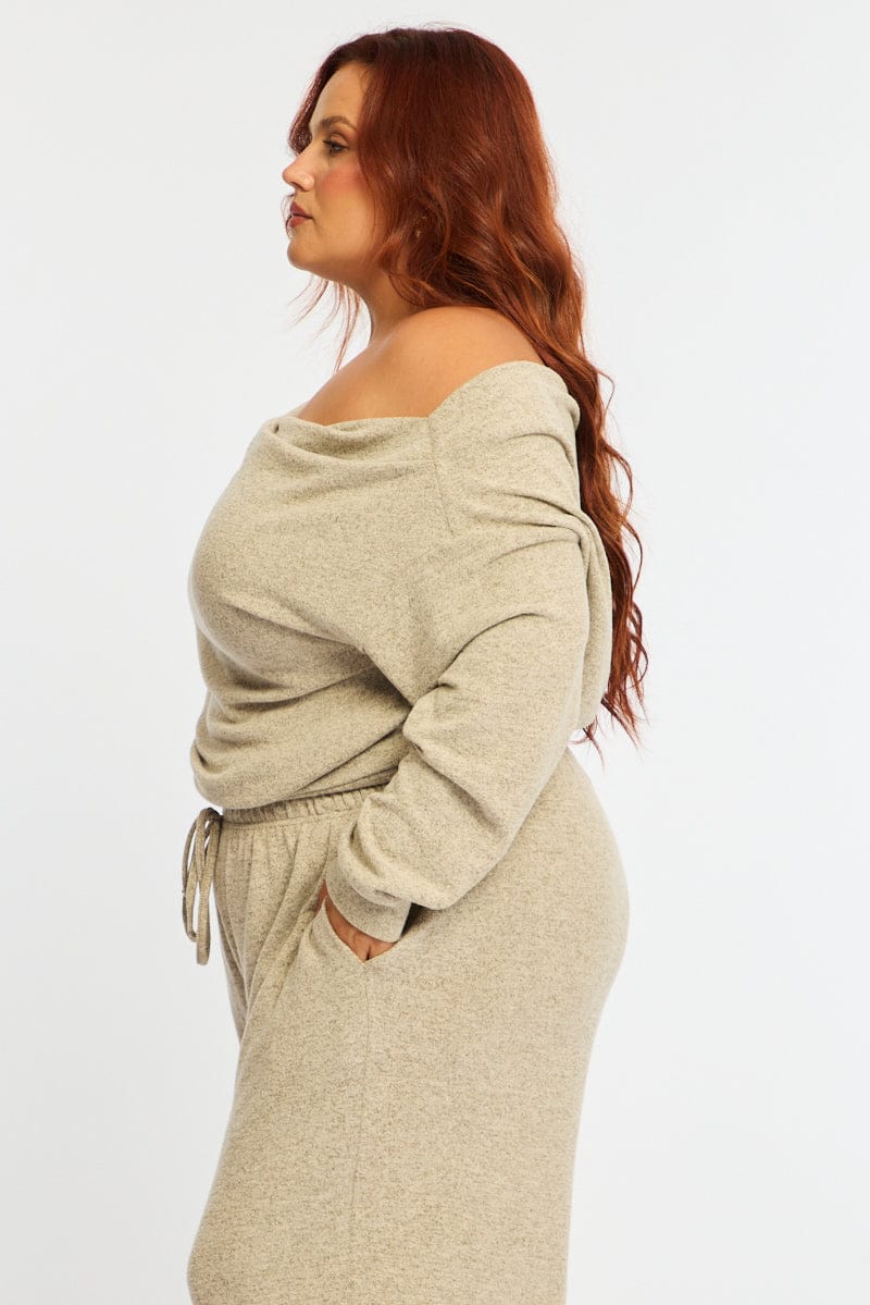 Beige Off Shoulder Top Long Sleeve for YouandAll Fashion