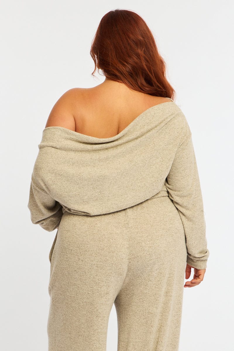 Beige Off Shoulder Top Long Sleeve for YouandAll Fashion
