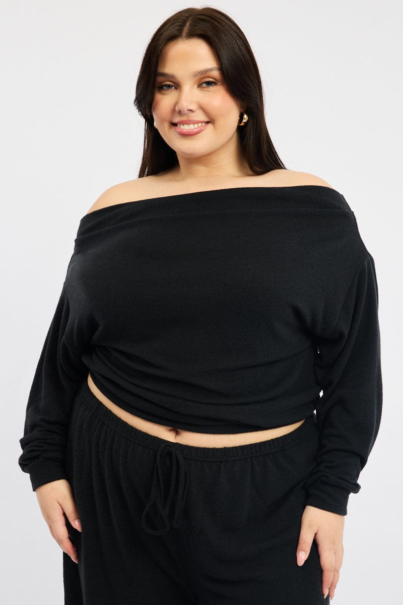 Black Off Shoulder Top Long Sleeve for YouandAll Fashion