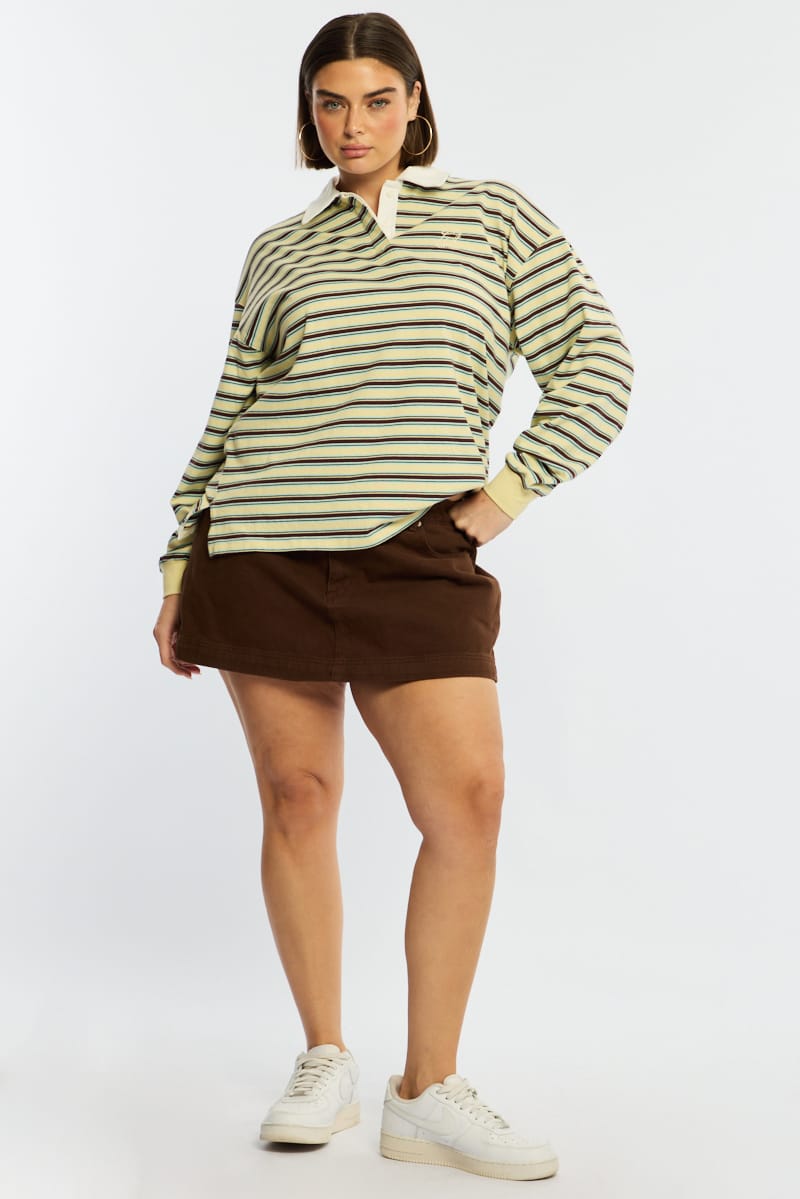Yellow Stripe Polo Top Long Sleeve for YouandAll Fashion