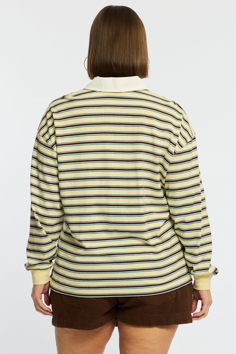 Yellow Stripe Polo Top Long Sleeve for YouandAll Fashion