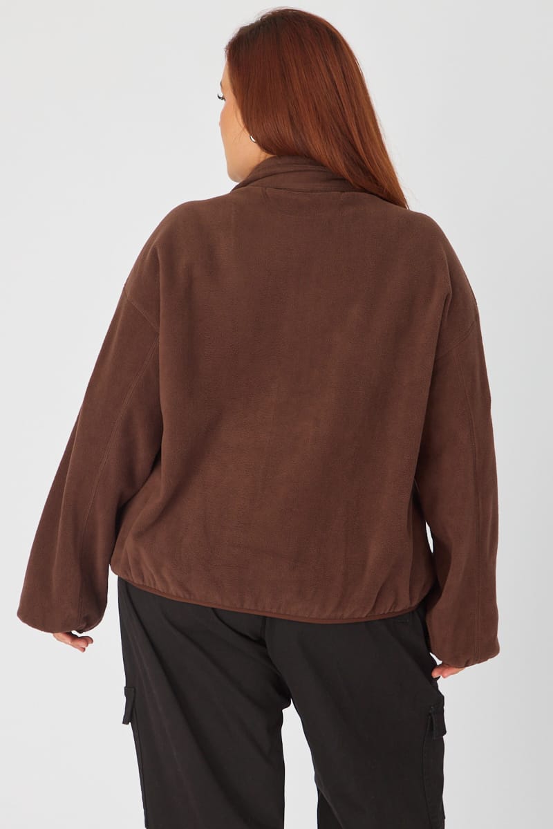 Brown Half Zip Sweat Long Sleeve Fleece for YouandAll Fashion