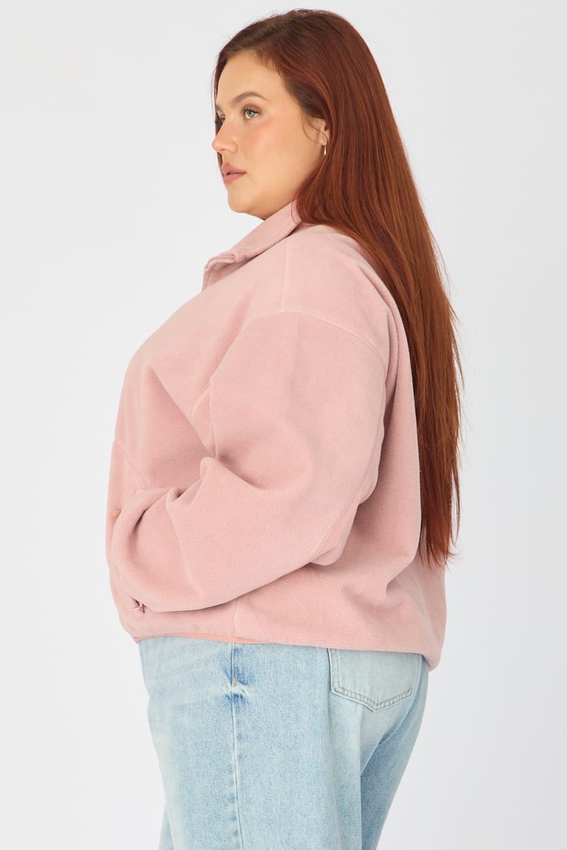 Pink Half Zip Sweat Long Sleeve Fleece for YouandAll Fashion