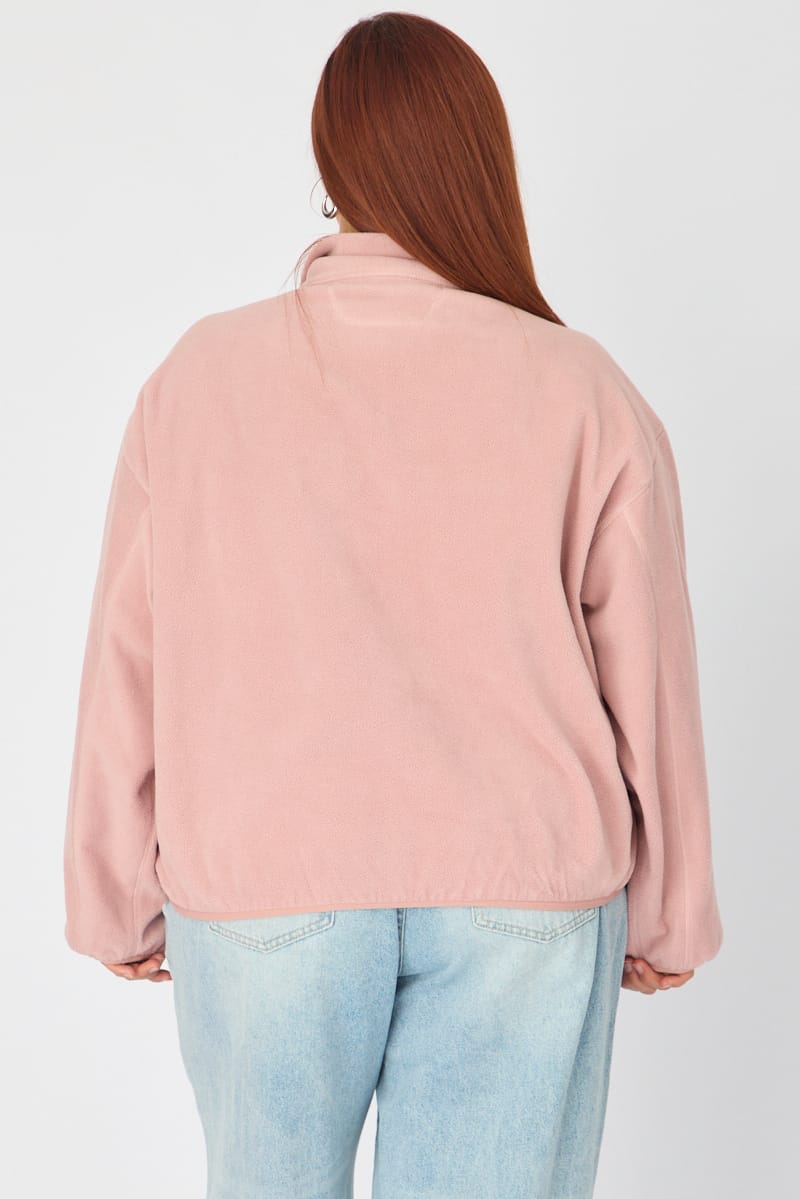 Pink Half Zip Sweat Long Sleeve Fleece for YouandAll Fashion