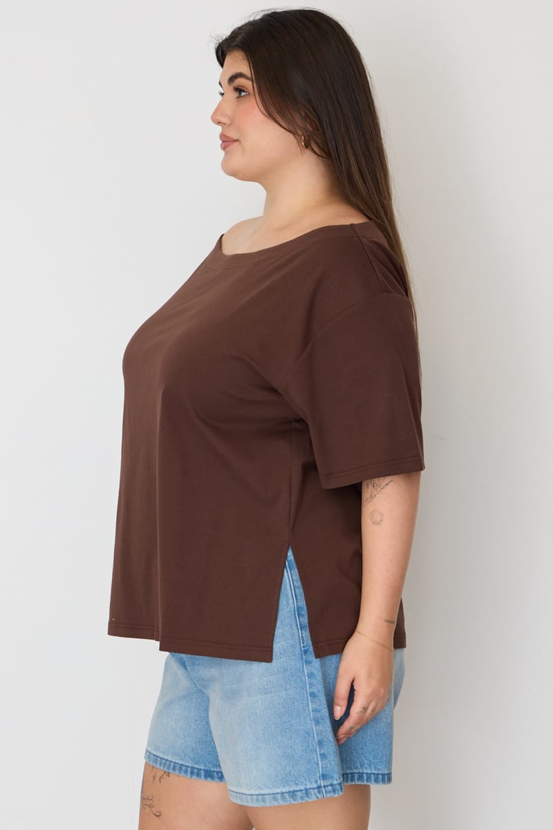 Brown Off Shoulder T-shirt Short Sleeve for YouandAll Fashion