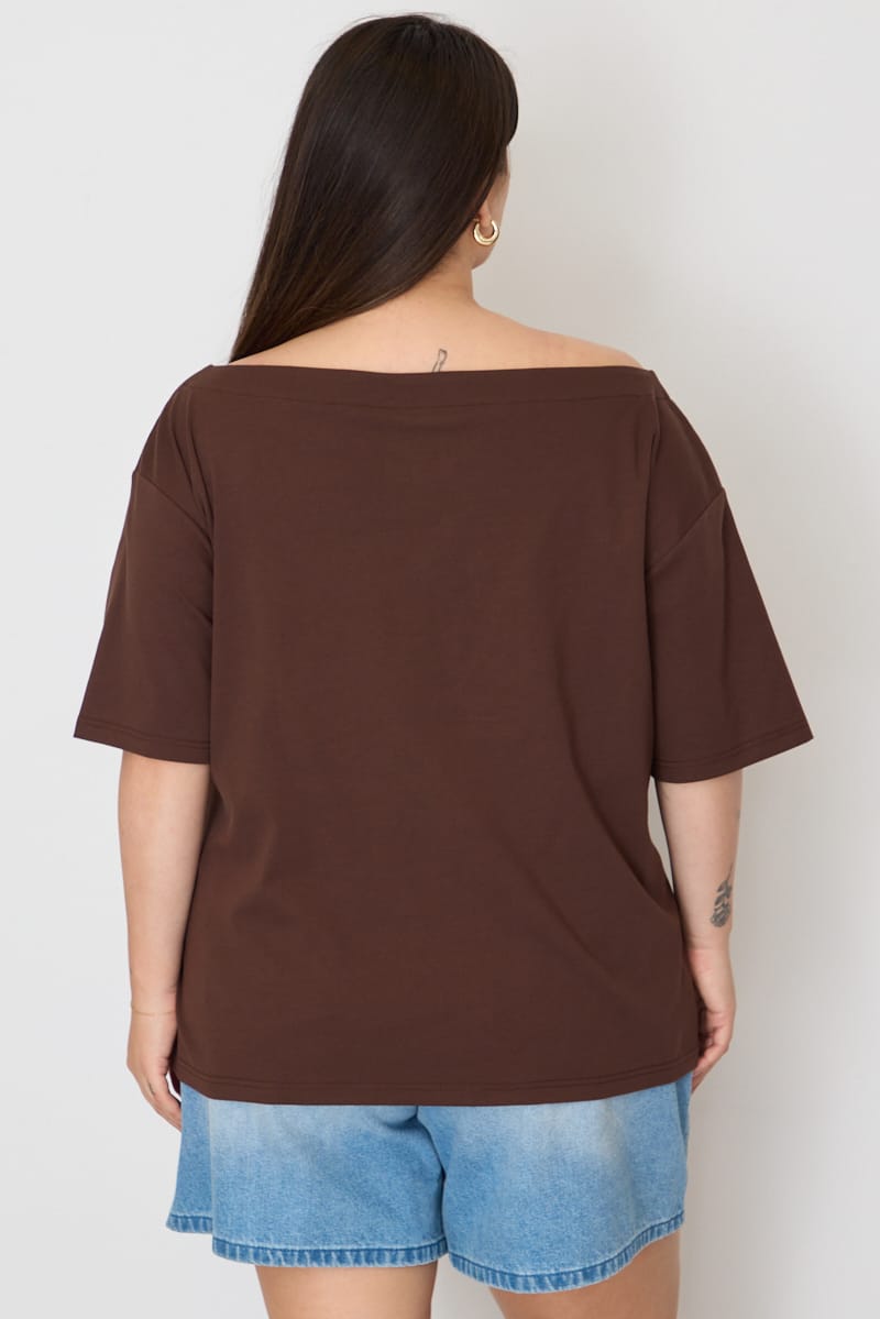 Brown Off Shoulder T-shirt Short Sleeve for YouandAll Fashion