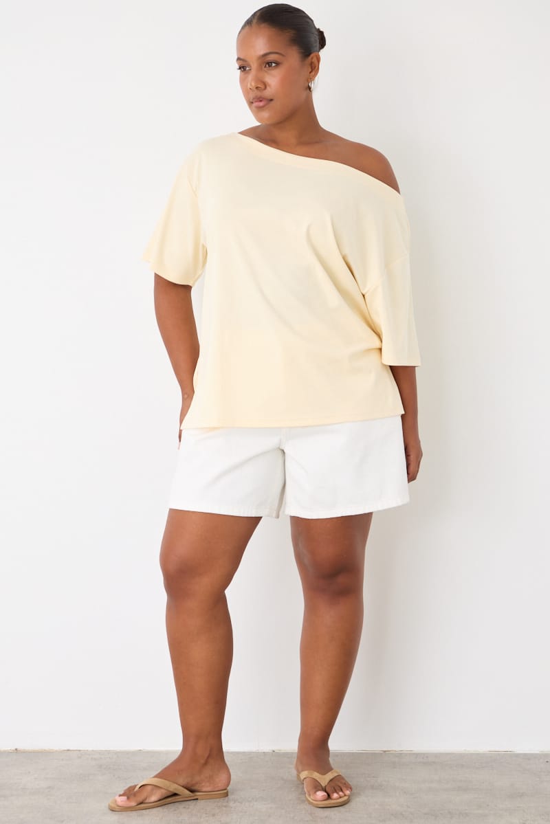 Yellow Off Shoulder T-shirt Short Sleeve for YouandAll Fashion