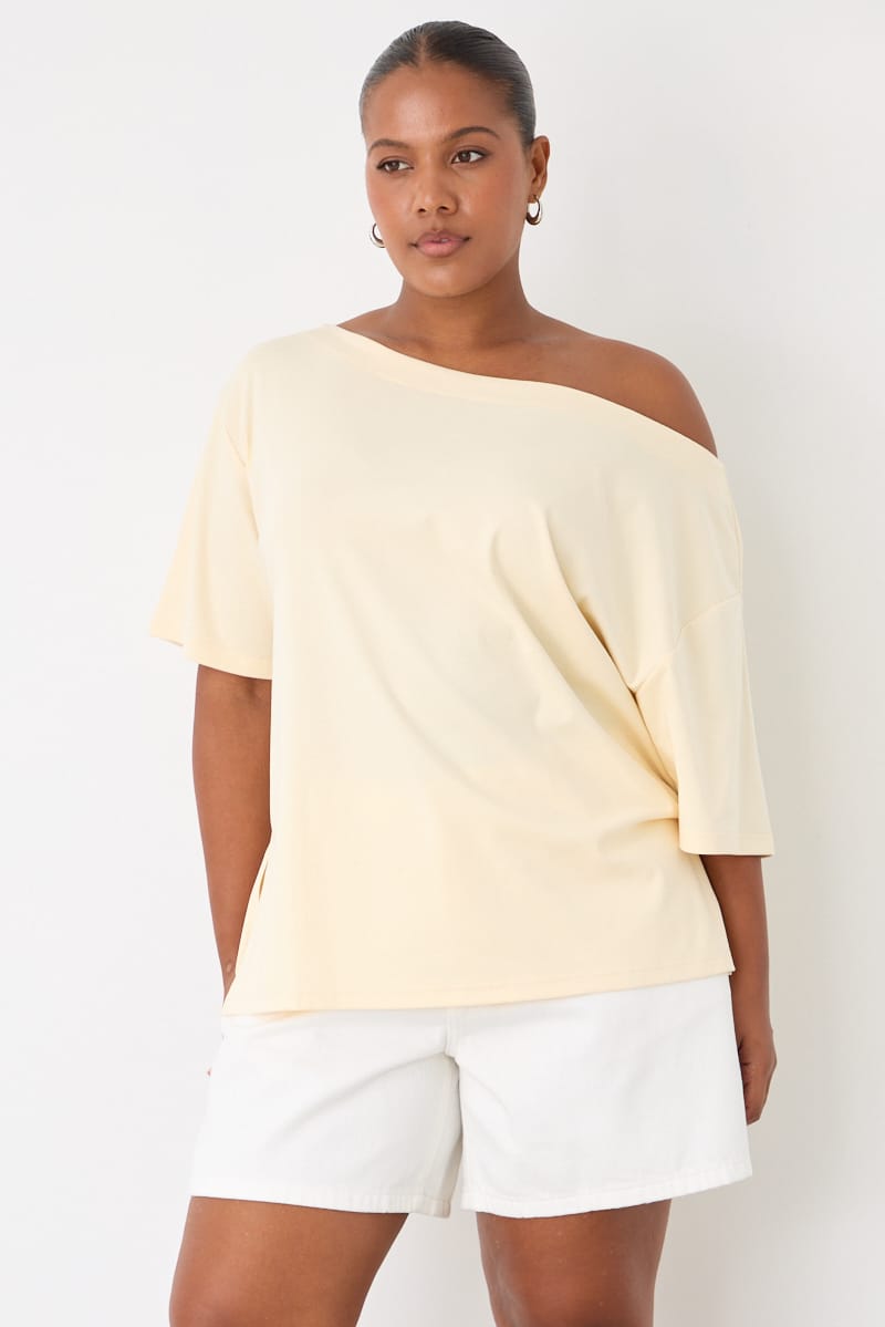 Yellow Off Shoulder T-shirt Short Sleeve for YouandAll Fashion