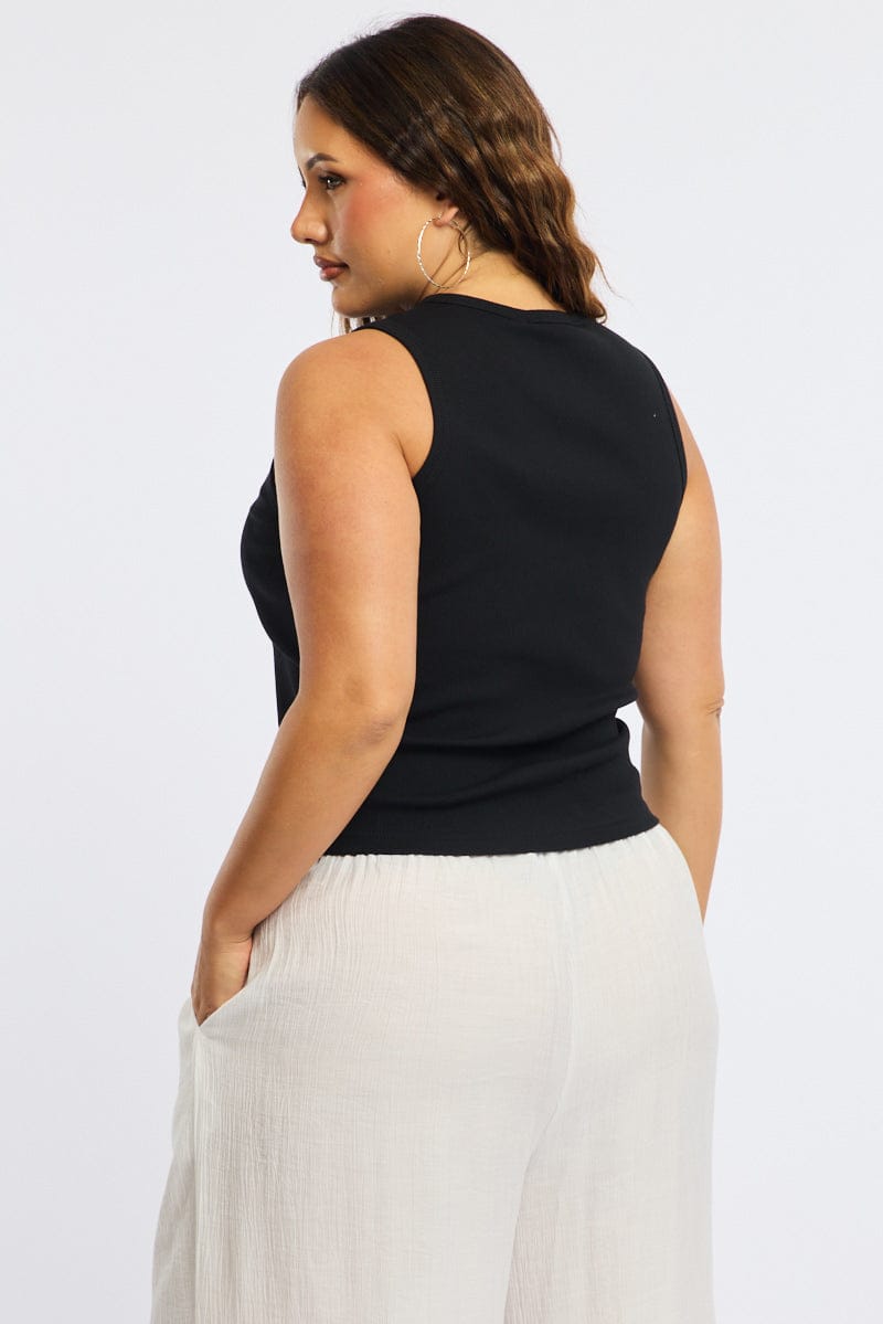 Black Rib Tank Sleeveless Shell Applique for YouandAll Fashion