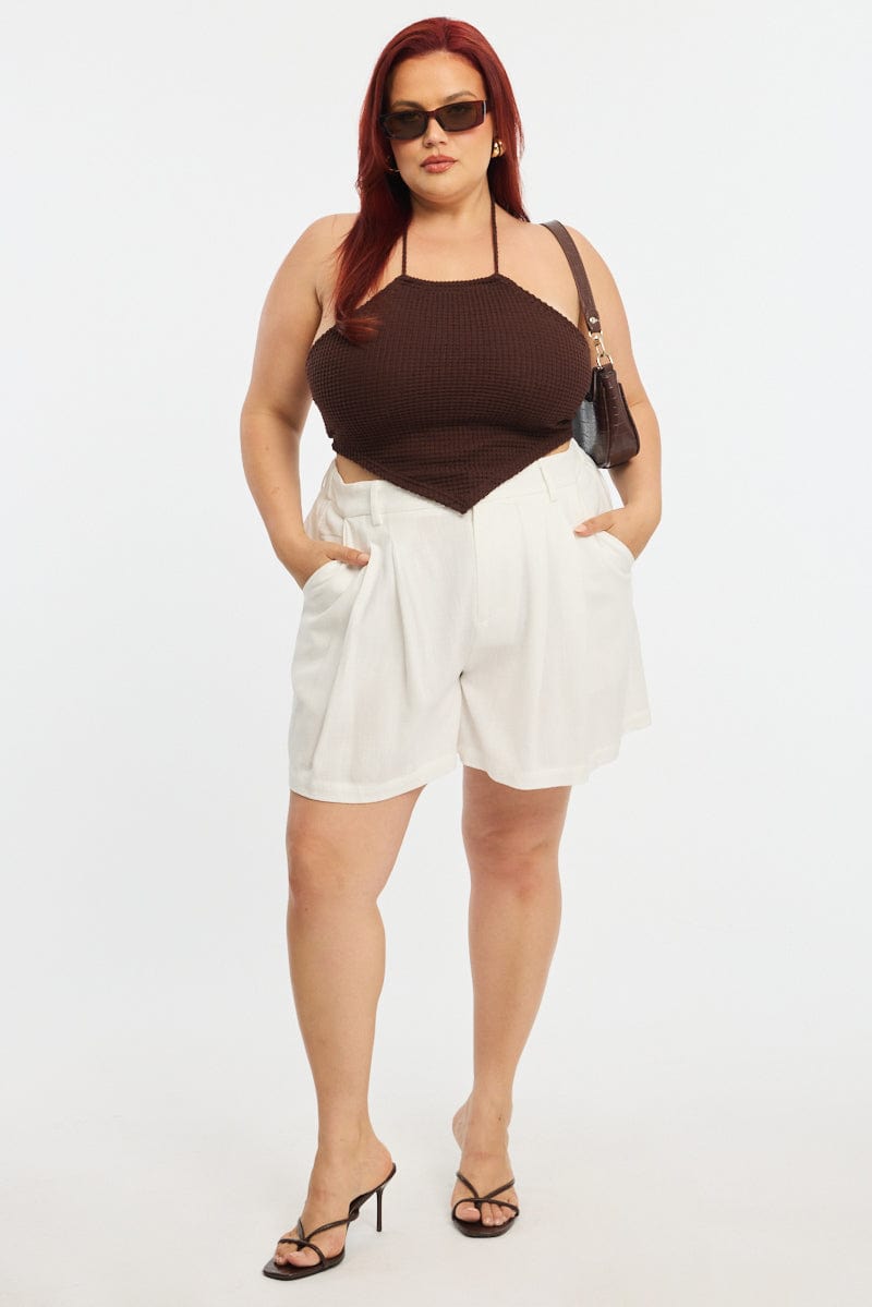 Brown Scarf Top Sleeveless Textured for YouandAll Fashion
