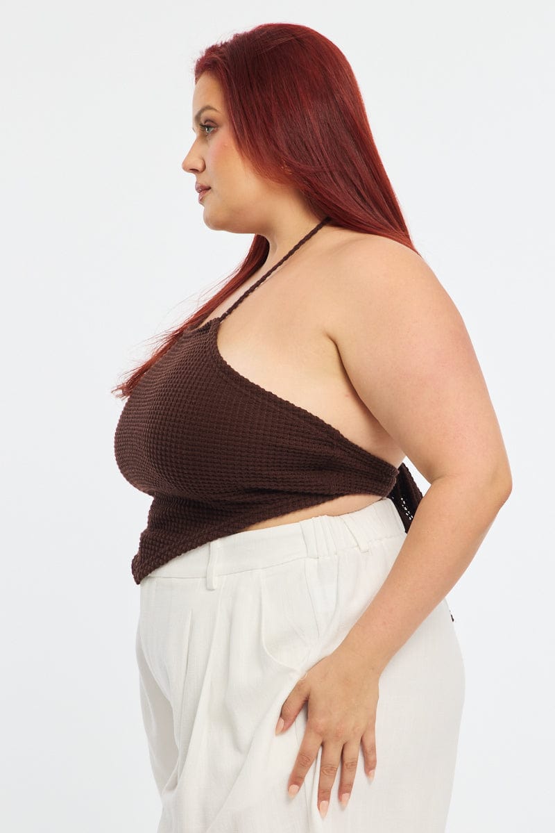 Brown Scarf Top Sleeveless Textured for YouandAll Fashion