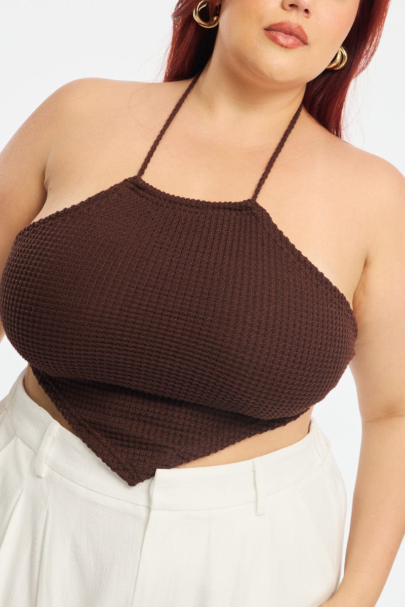 Brown Scarf Top Sleeveless Textured for YouandAll Fashion