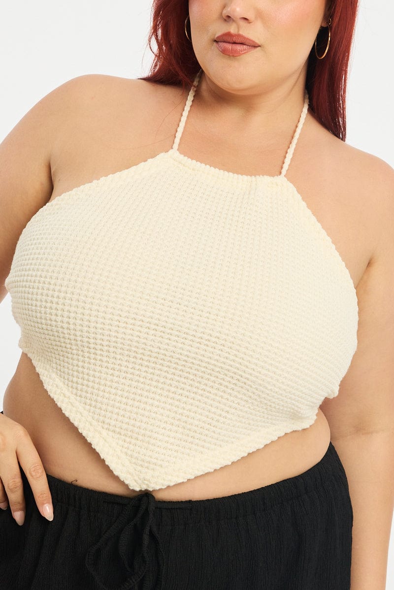 White Scarf Top Sleeveless Textured for YouandAll Fashion