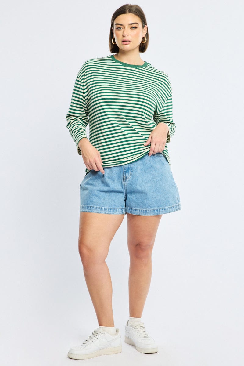 Green Stripe Stripe Top Long Sleeve for YouandAll Fashion
