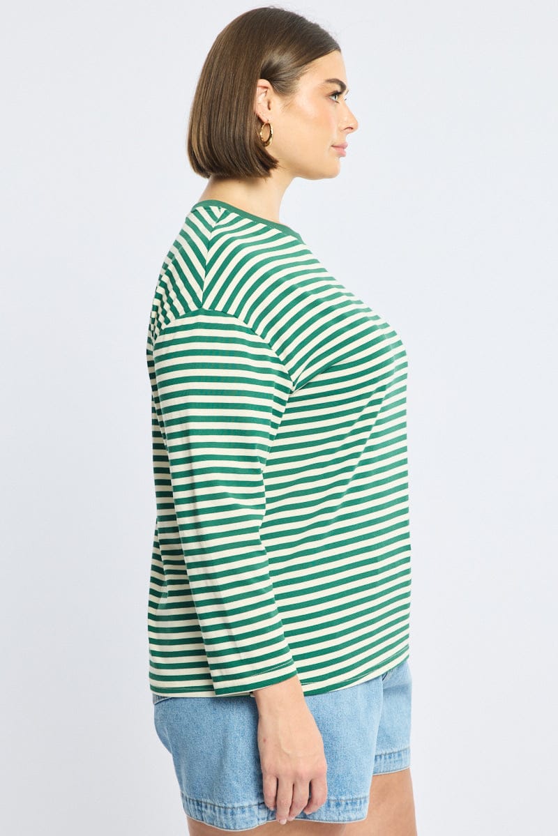 Green Stripe Stripe Top Long Sleeve for YouandAll Fashion
