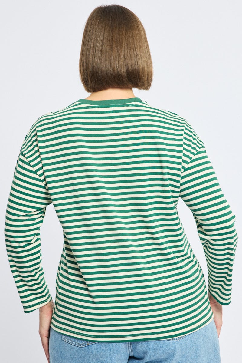 Green Stripe Stripe Top Long Sleeve for YouandAll Fashion