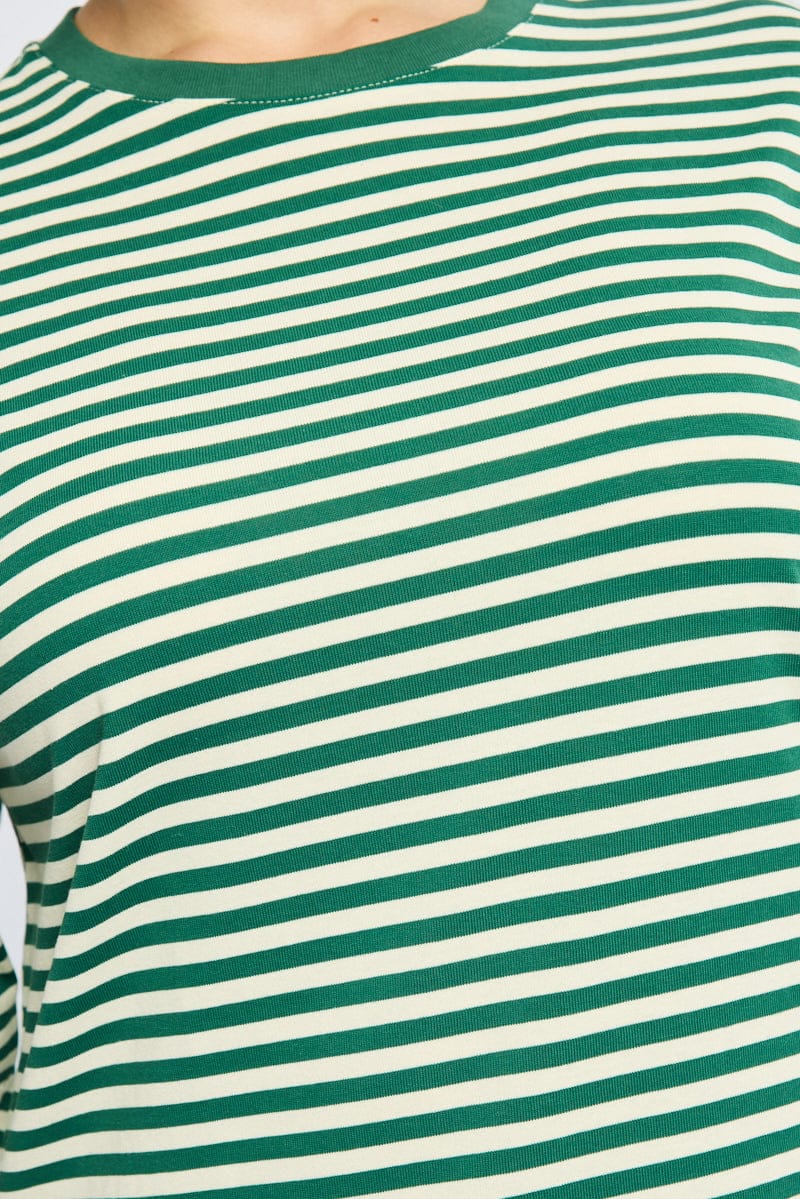 Green Stripe Stripe Top Long Sleeve for YouandAll Fashion