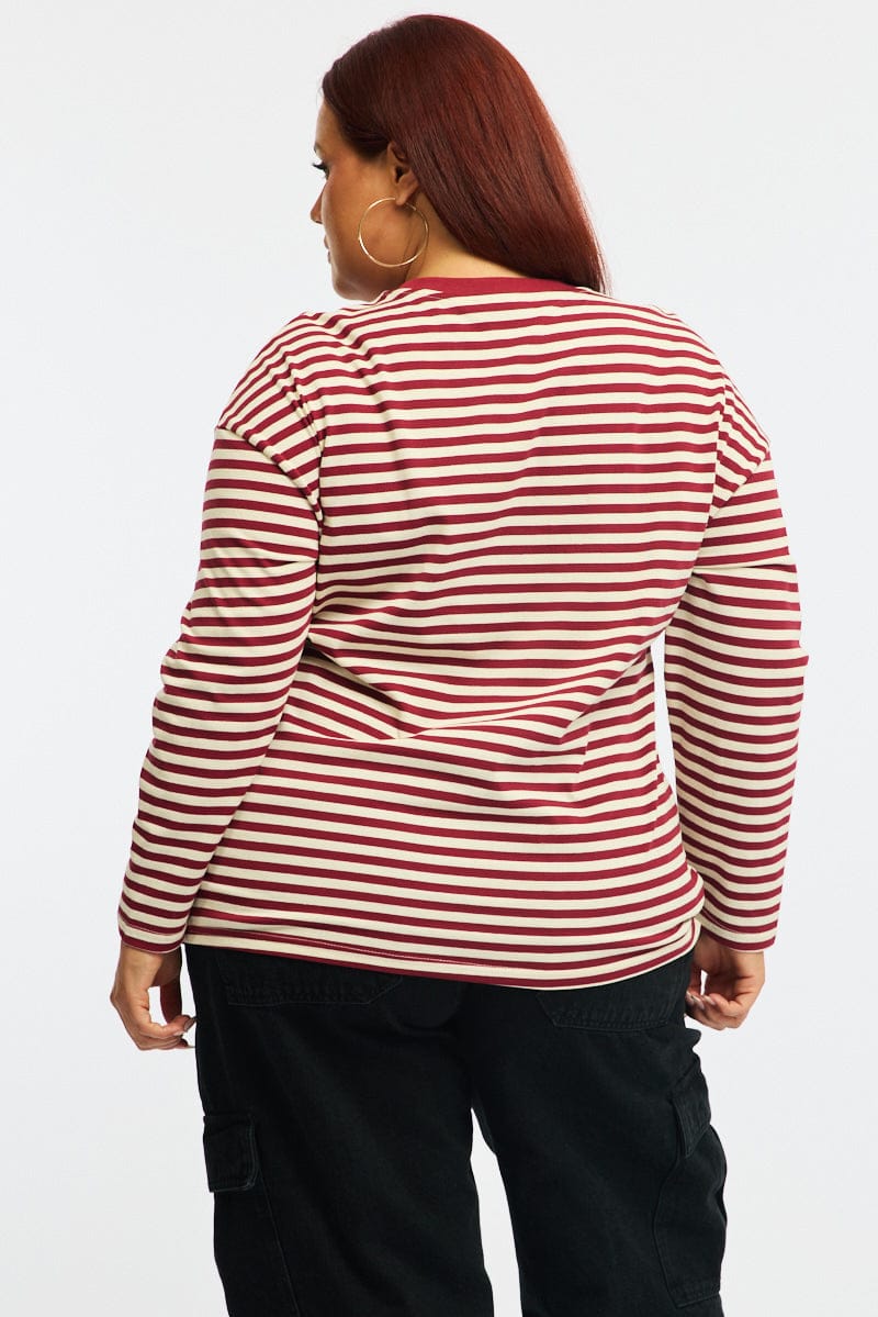 Red Stripe Stripe Top Long Sleeve for YouandAll Fashion