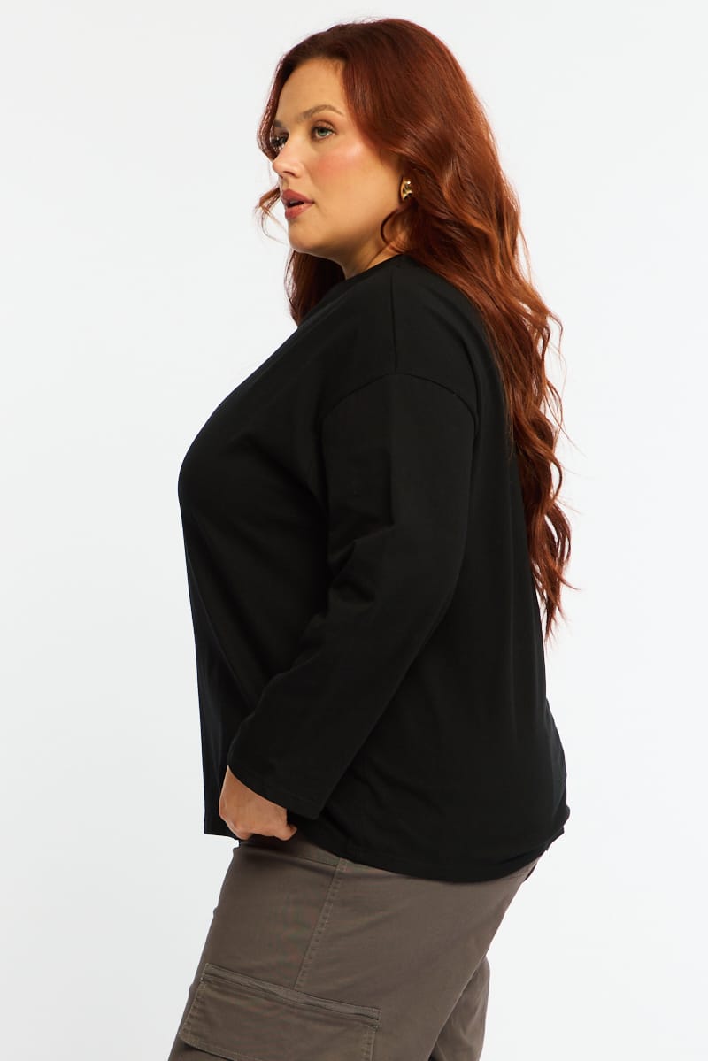 Black Relaxed T-shirt Long Sleeve for YouandAll Fashion
