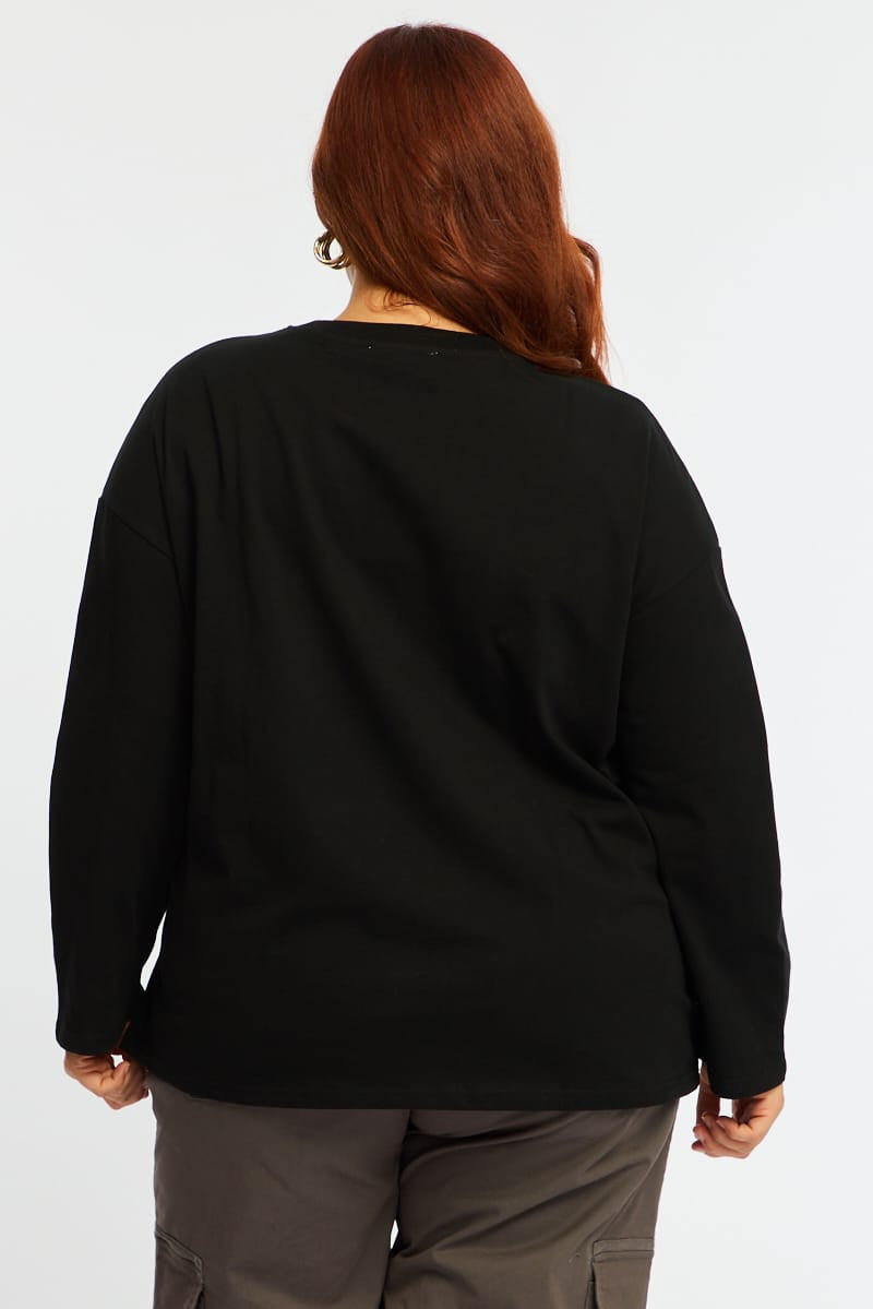 Black Relaxed T-shirt Long Sleeve for YouandAll Fashion