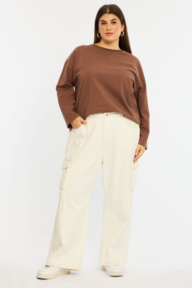 Brown Relaxed T-shirt Long Sleeve for YouandAll Fashion