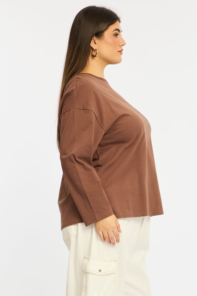 Brown Relaxed T-shirt Long Sleeve for YouandAll Fashion