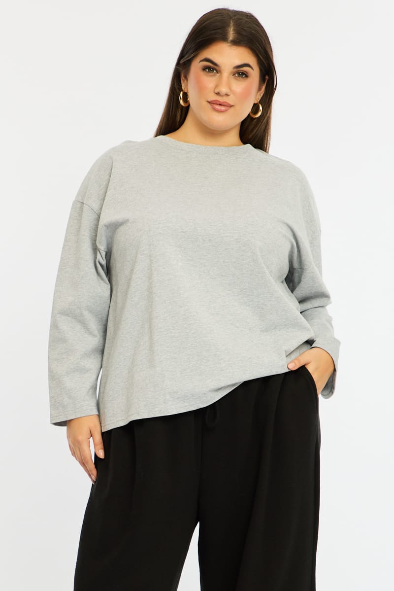 Grey Relaxed T-shirt Long Sleeve for YouandAll Fashion
