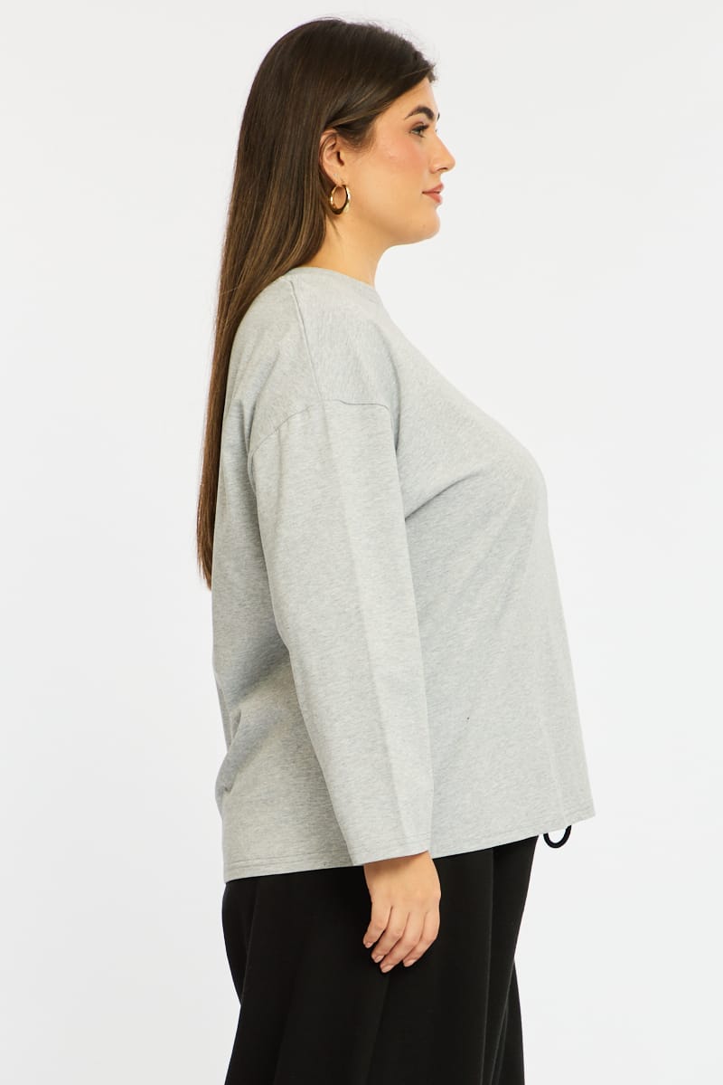 Grey Relaxed T-shirt Long Sleeve for YouandAll Fashion