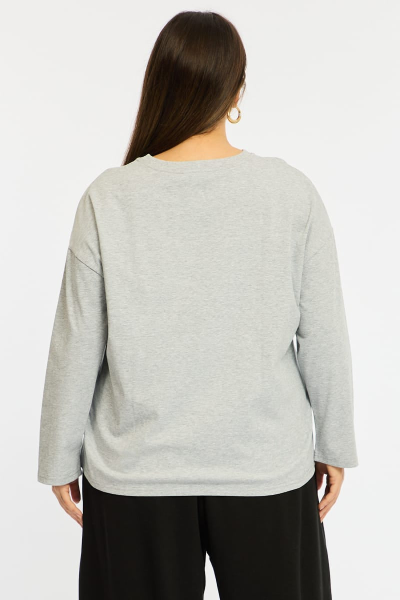 Grey Relaxed T-shirt Long Sleeve for YouandAll Fashion