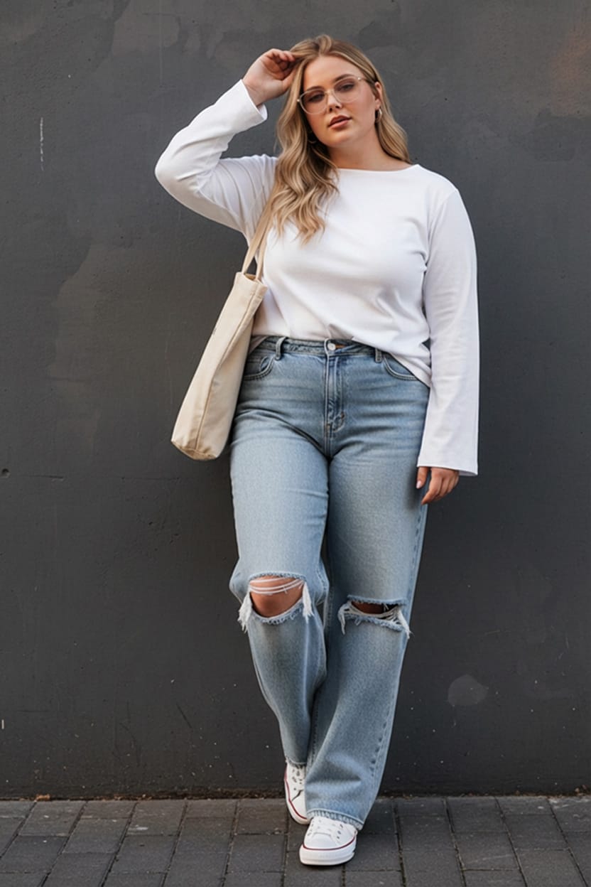 White Relaxed T-shirt Long Sleeve for YouandAll Fashion