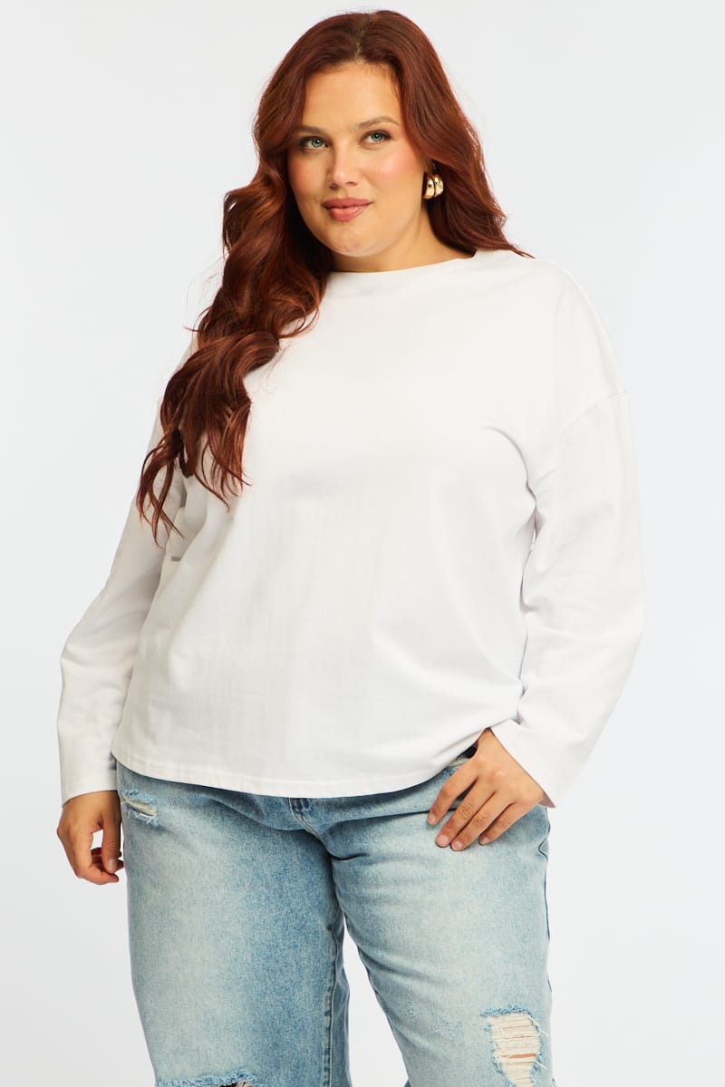 White Relaxed T-shirt Long Sleeve for YouandAll Fashion