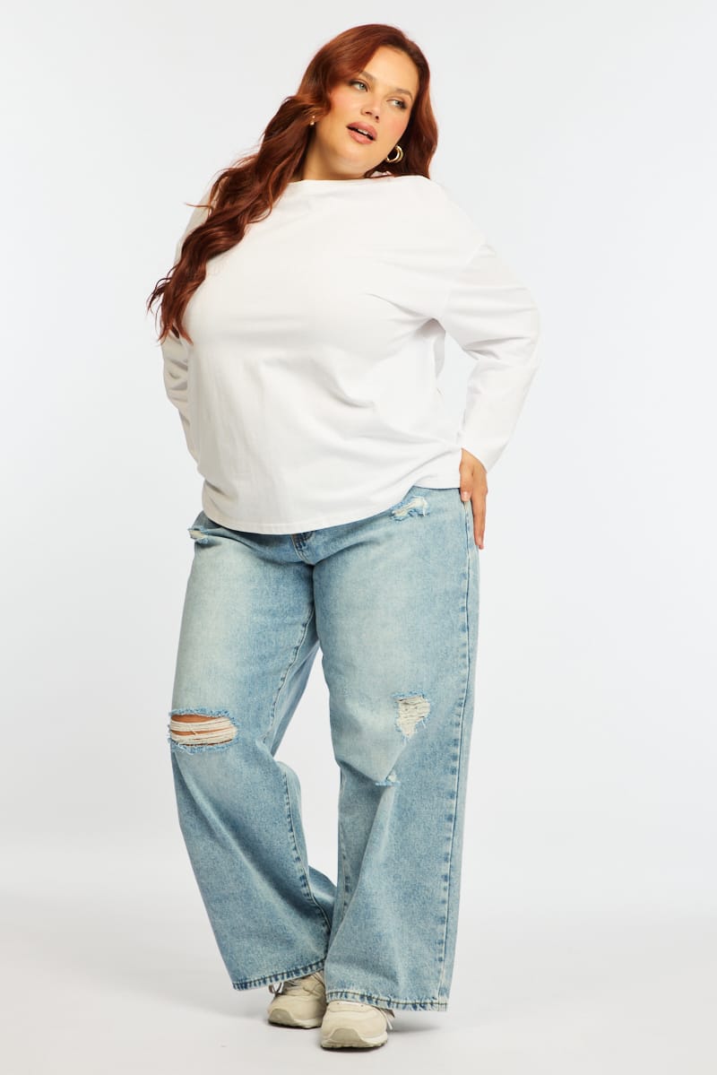 White Relaxed T-shirt Long Sleeve for YouandAll Fashion