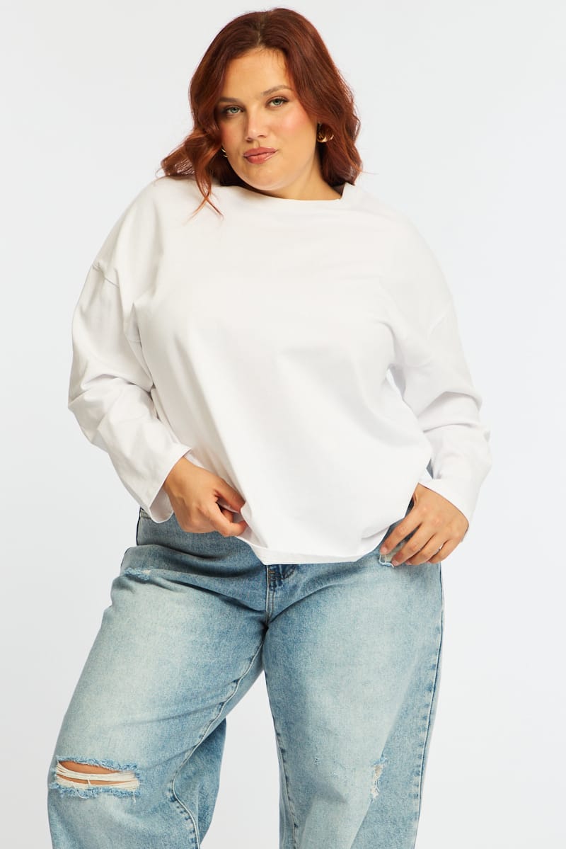 White Relaxed T-shirt Long Sleeve for YouandAll Fashion