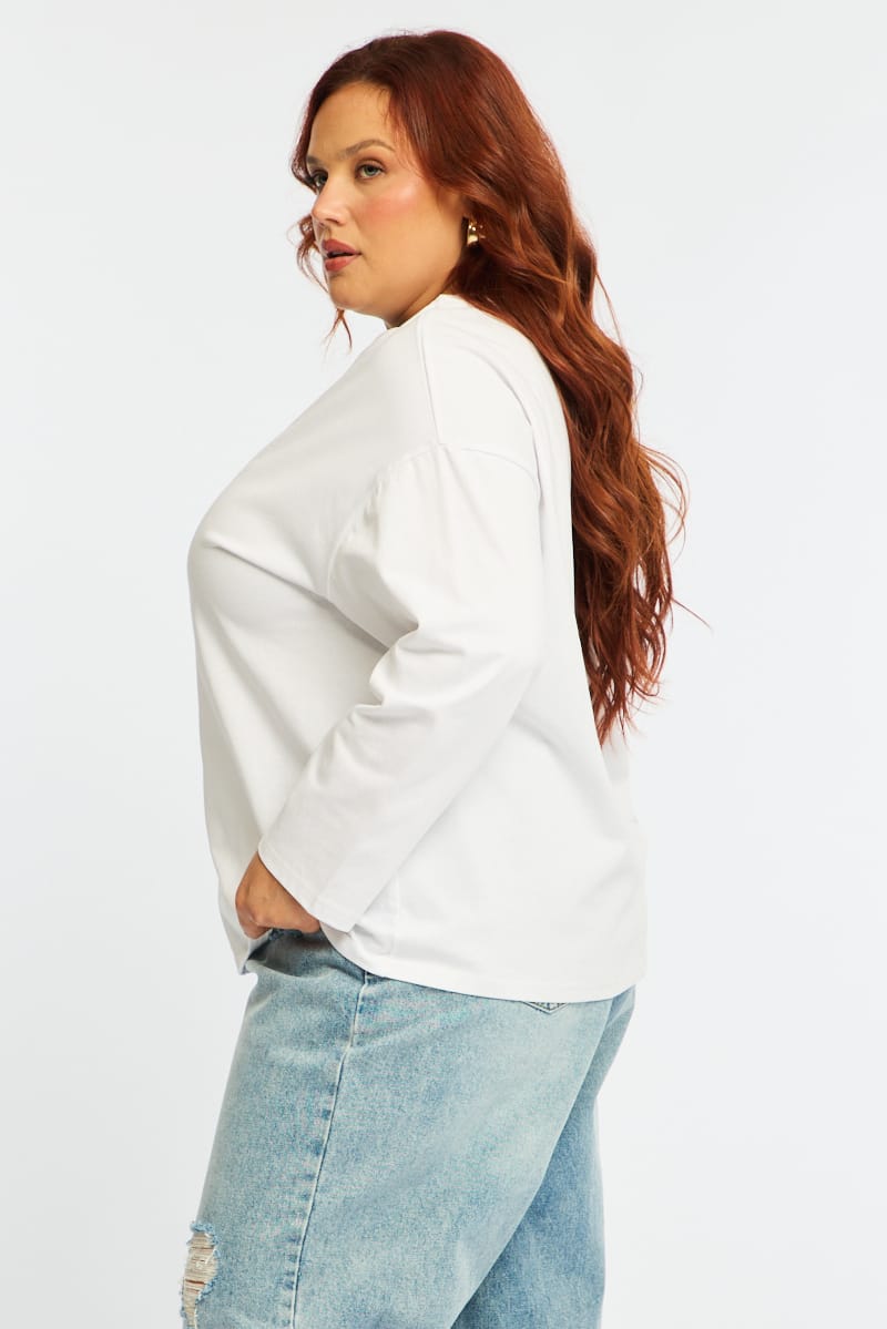 White Relaxed T-shirt Long Sleeve for YouandAll Fashion