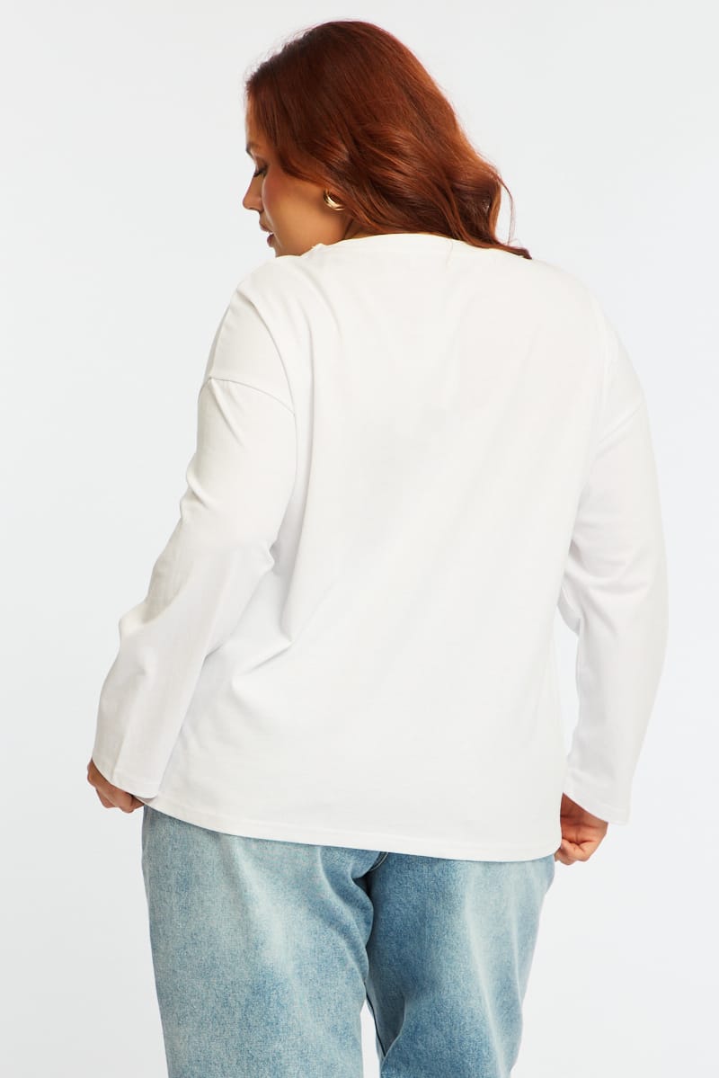 White Relaxed T-shirt Long Sleeve for YouandAll Fashion