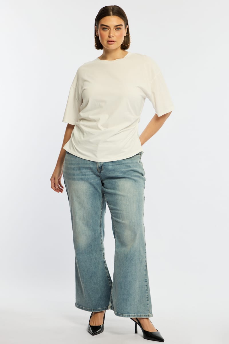 White Bat Wing Top Short Sleeve Side Ruched for YouandAll Fashion