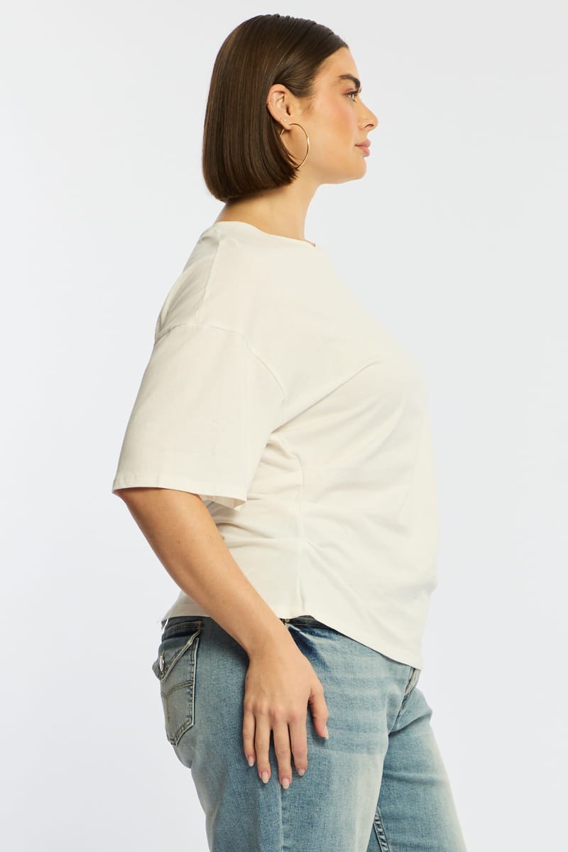 White Bat Wing Top Short Sleeve Side Ruched for YouandAll Fashion