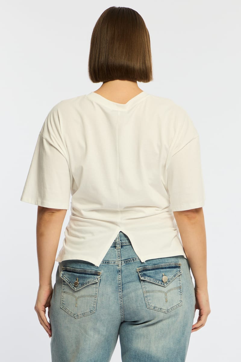 White Bat Wing Top Short Sleeve Side Ruched for YouandAll Fashion
