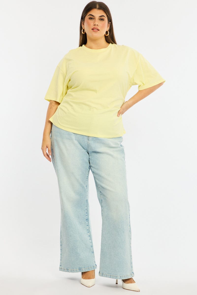 Yellow Bat Wing Top Short Sleeve Side Ruched for YouandAll Fashion