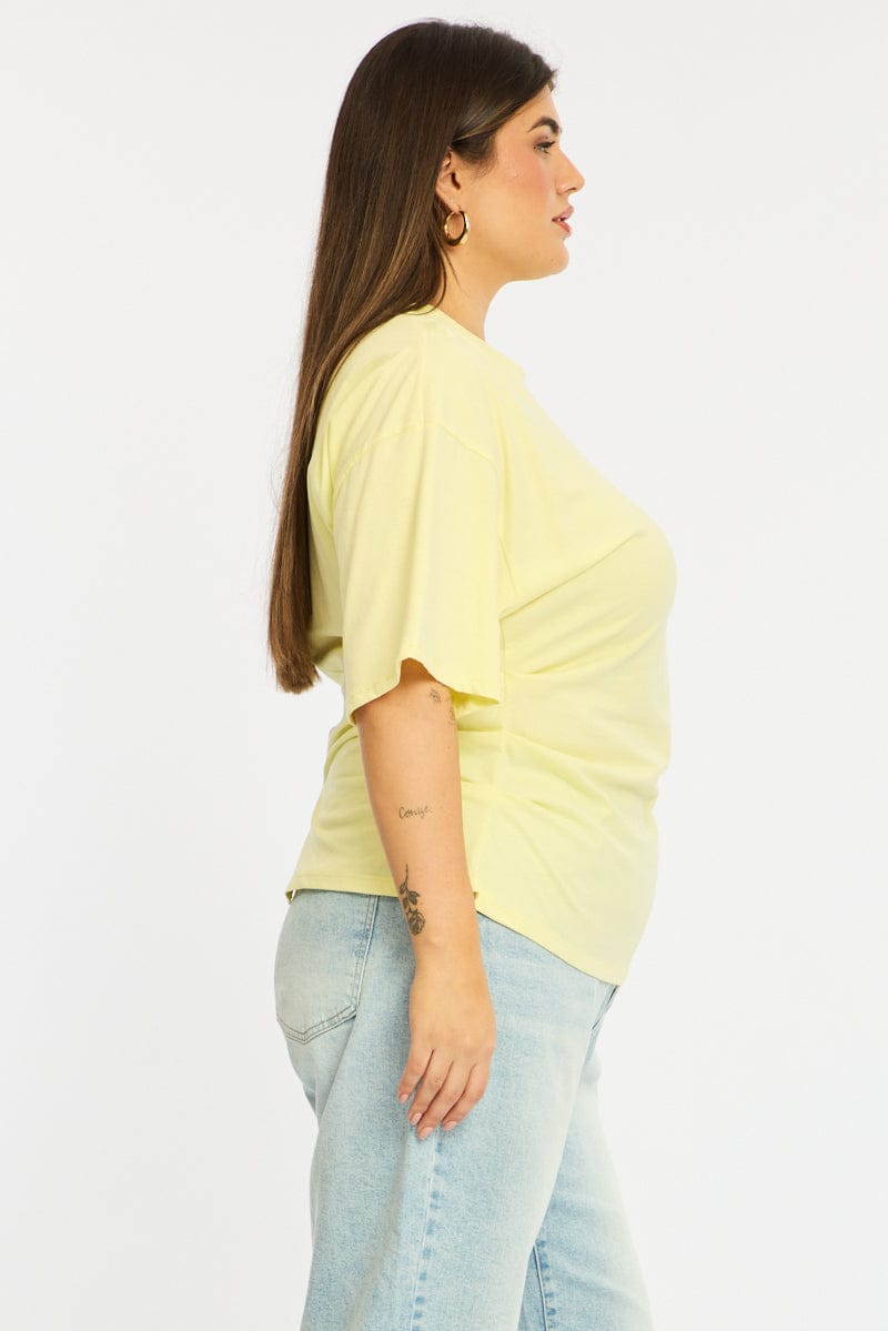 Yellow Bat Wing Top Short Sleeve Side Ruched for YouandAll Fashion
