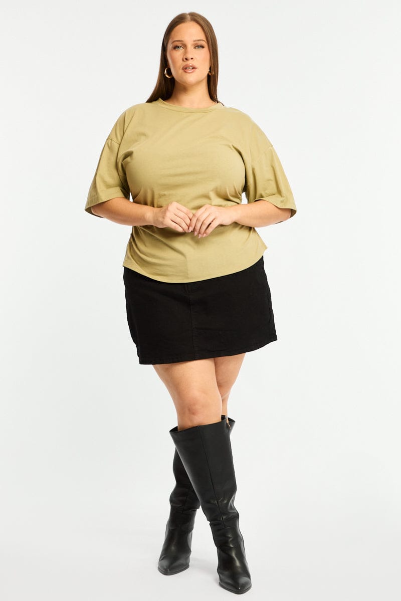 Green Bat Wing Top Short Sleeve Side Ruched for YouandAll Fashion