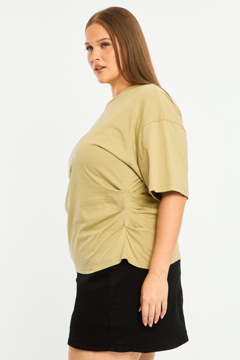 Green Bat Wing Top Short Sleeve Side Ruched for YouandAll Fashion