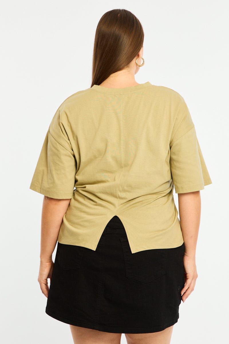 Green Bat Wing Top Short Sleeve Side Ruched for YouandAll Fashion