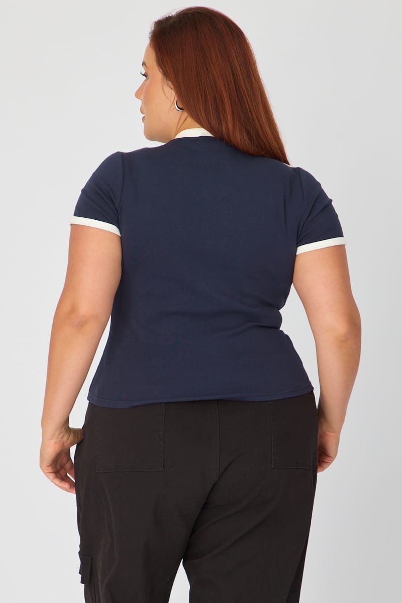 Blue Print Graphic Tee Short Sleeve V-neck for YouandAll Fashion