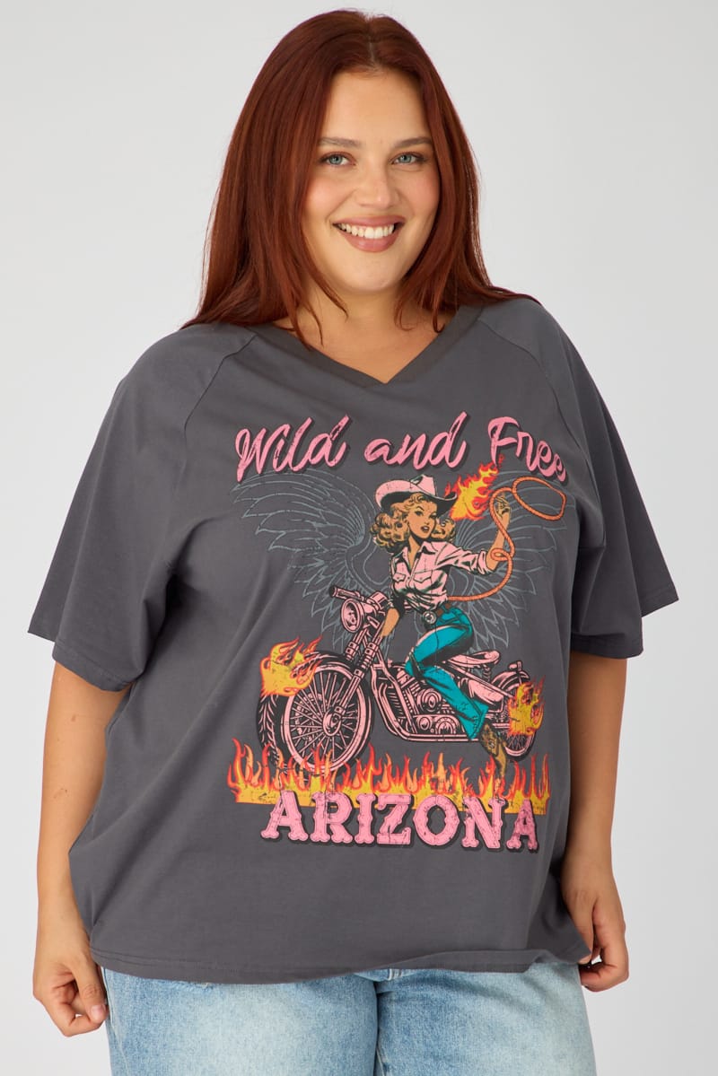 Grey Wild And Free Tee Short Sleeve for YouandAll Fashion