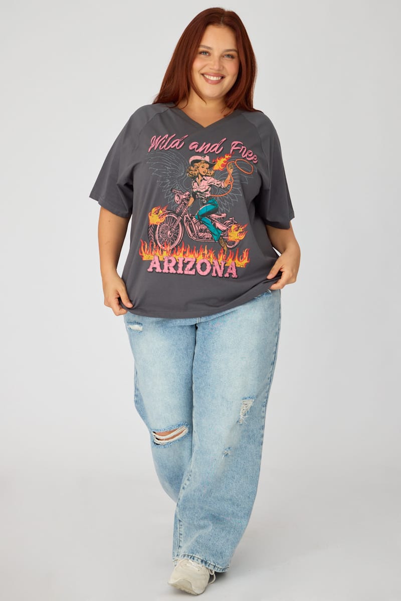 Grey Wild And Free Tee Short Sleeve for YouandAll Fashion