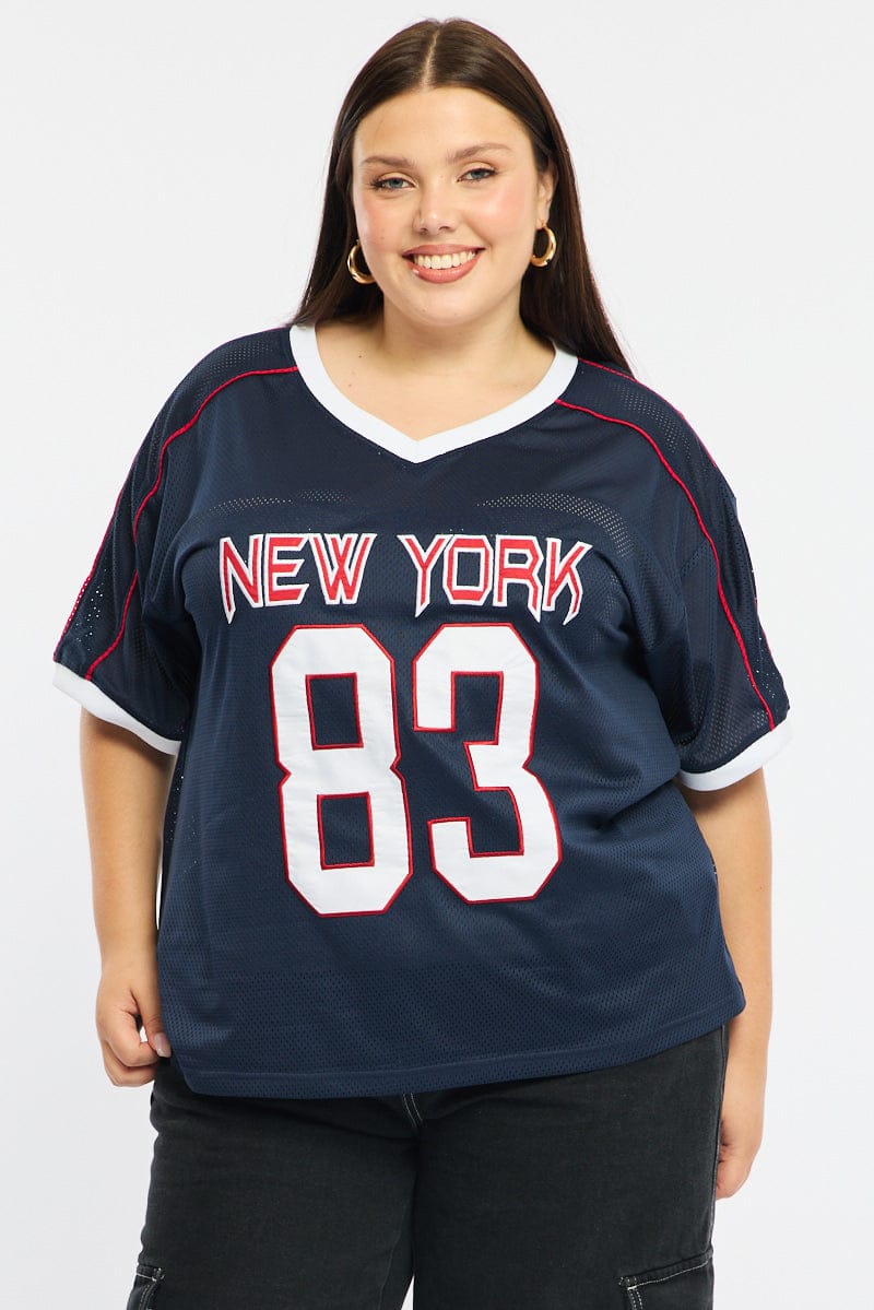 Blue Oversized Sport Tee Short Sleeve for YouandAll Fashion