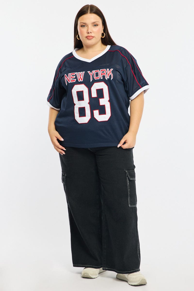 Blue Oversized Sport Tee Short Sleeve for YouandAll Fashion