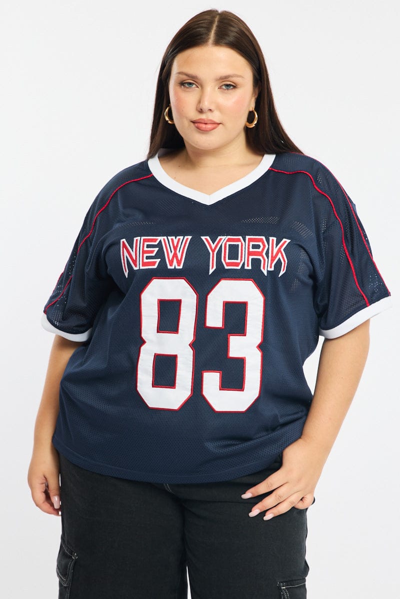 Blue Oversized Sport Tee Short Sleeve for YouandAll Fashion