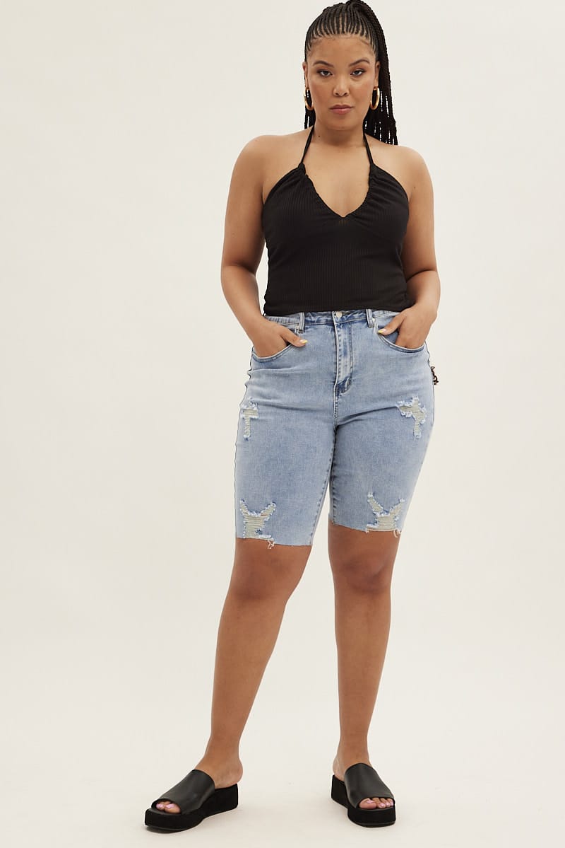 Black Halter Top Rib Jersey Gather Bust Detail for YouandAll Fashion